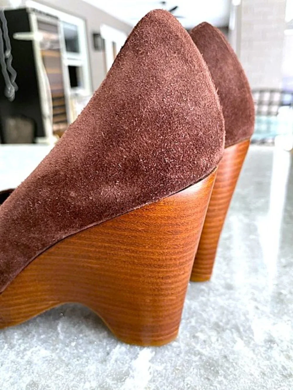 Cole Haan Women's Brown Suede Leather Peep Toe Platform Wedge Shoes Sandals 7.5